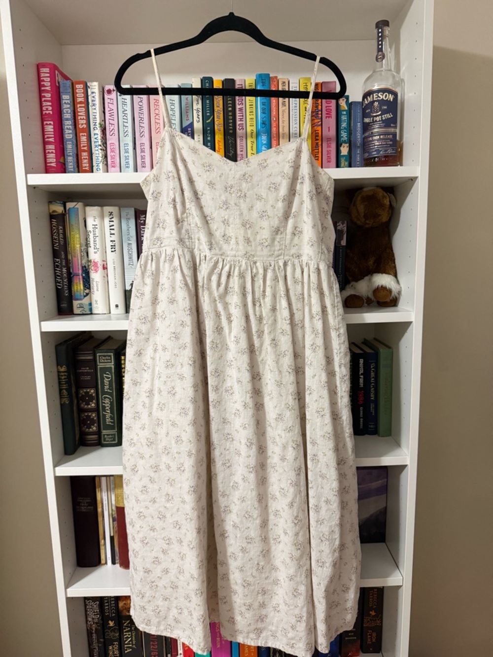 H&M Cream Linen-Blend Top with Subtle Purple Floral Print